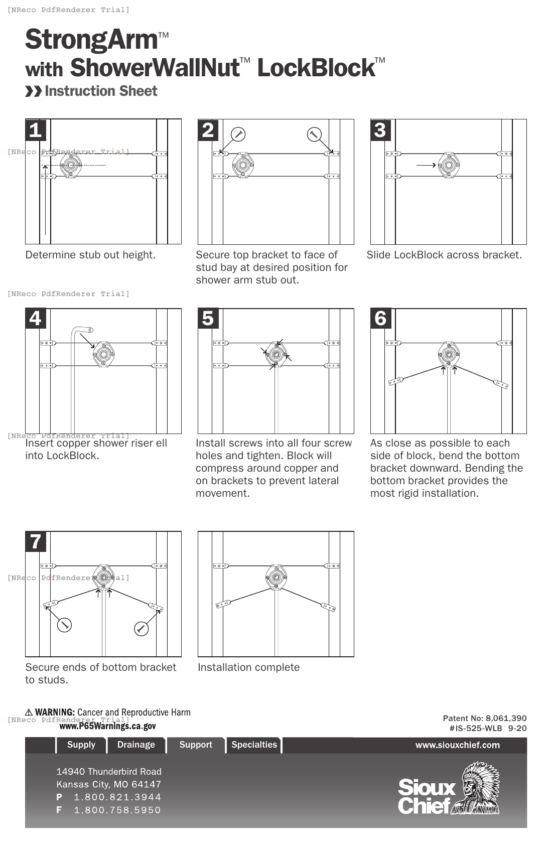 525 SERIES - STRONGARM WITH SHOWER WALLNUT LOCKBLOCK - INSTRUCTION SHEET.PDF Technical Document